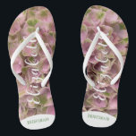Customisable Pink & Pale Green Floral Hydrangea Jandals<br><div class="desc">Customisable Pink & Pale Green Floral Hydrangea Flip Flops perfect for a boho chic or casual garden wedding. Add your name. Makes a great bridal party gift.</div>