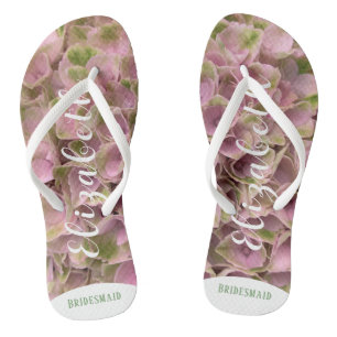 Customisable Pink & Pale Green Floral Hydrangea Jandals