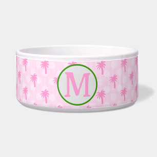 Customisable Pink Palm Tree Ceramic Pet Bowl