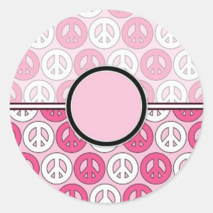 Customisable Pink Peace Symbol Card (2) Classic Round Sticker