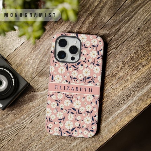 Customisable Pink Peach Floral White Flowers iPhone Case (Customizable Pink Peach Floral White Flowers iPhone Case)
