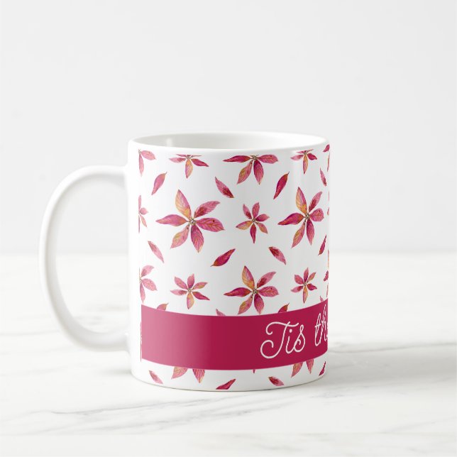 Customisable Pink Poinsettia Coffee Mug (Left)