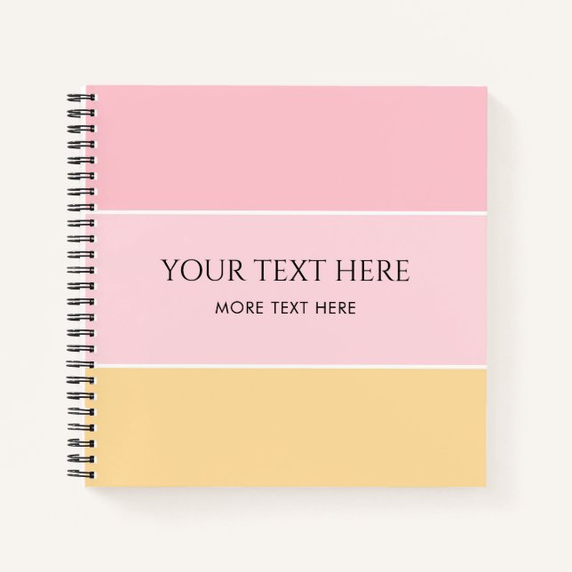 Customisable Pink Vanilla Yellow Striped Template Notebook (Front)
