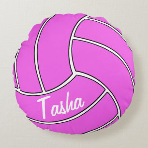 Customisable Pink Volleyball Round Throw Pillow