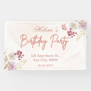 Customisable Pink Watercolor Birthday Banner