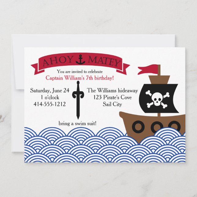 Customisable Pirate Birthday party invitation (Front)