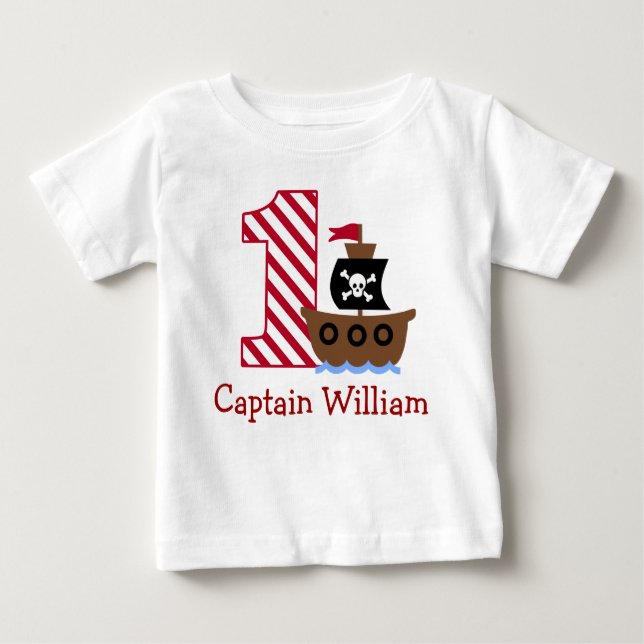 Customisable Pirate First birthday shirt one year (Front)