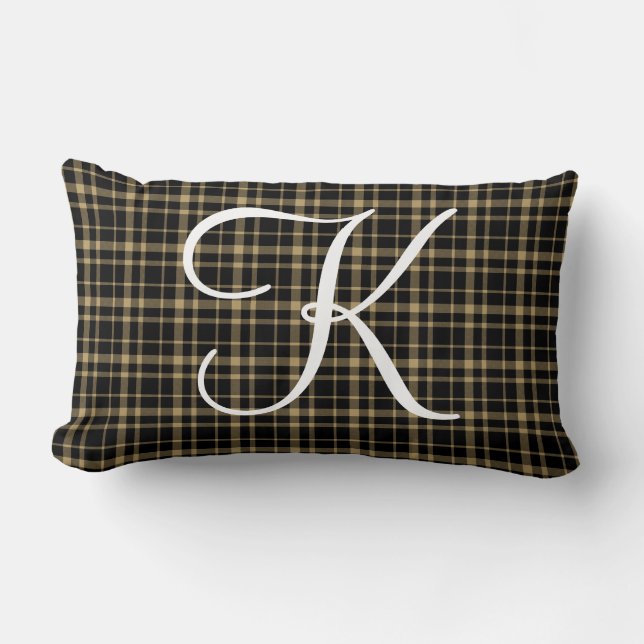 Customisable Plaid Initial Monogram Lumbar Cushion (Front)