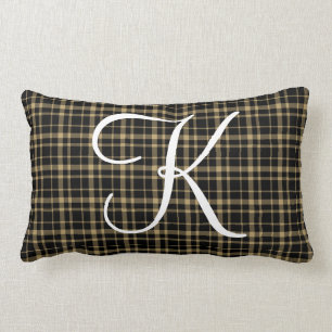 Customisable Plaid Initial Monogram Lumbar Cushion