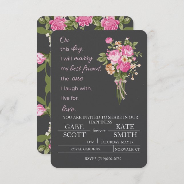 Customisable Poem WEDDING INVITATION (Front/Back)
