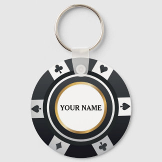 Customisable poker chip black white keychain