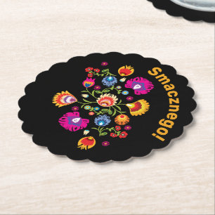 Customisable Polish folklore with pink flowers Paper Coaster