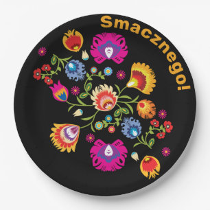Customisable Polish folklore with pink flowers  Paper Plate