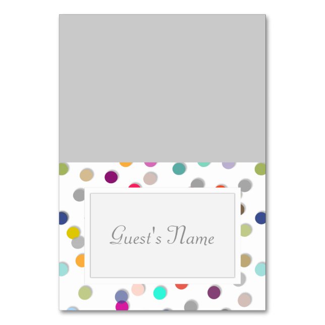 Customisable Polka Dot Confetti Name Place Cards (Front)