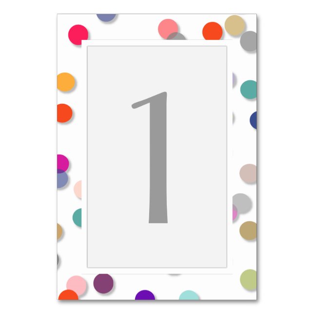 Customisable Polka Dot Confetti Table Number Card (Front)