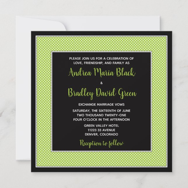 Customisable Polka Dot Wedding Invitation - Green (Front)