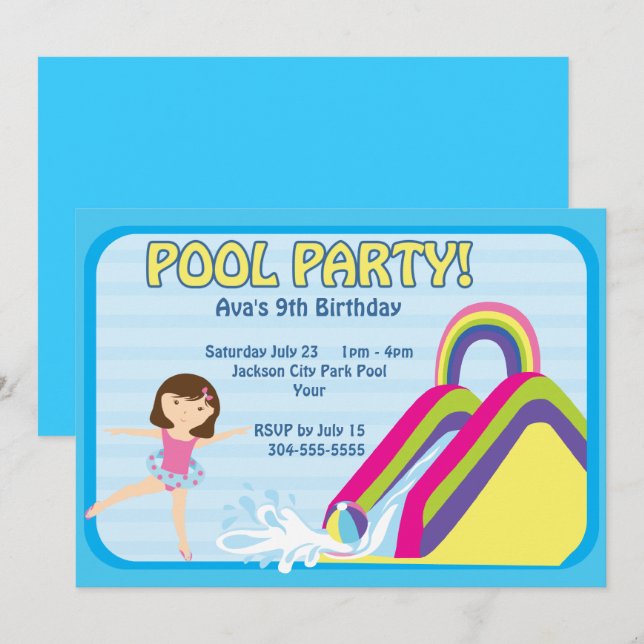 Customisable Pool Party Birthday Invitation (Front/Back)