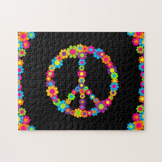Customisable Pop Flower Power Peace Jigsaw Puzzle (Horizontal)