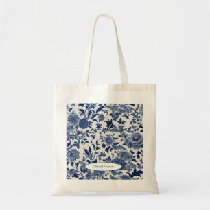 Customisable Porcelain Elegance: Blue Floral Tote Bag