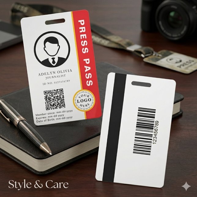 Customisable Press Pass with Photo ID & QR Code Badge (Customizable Press Pass with Photo ID & QR Code Badge)