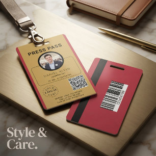 Customisable Press Pass with Photo ID & QR Code Badge
