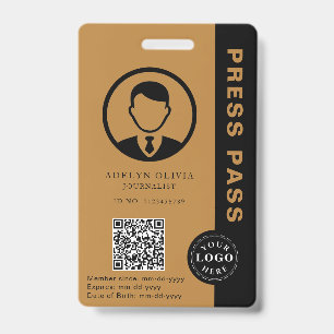 Customisable Press Pass with Photo ID & QR Code Badge