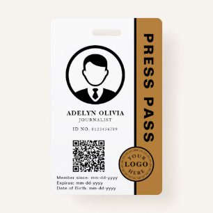 Customisable Press Pass with Photo ID & QR Code ID Badge