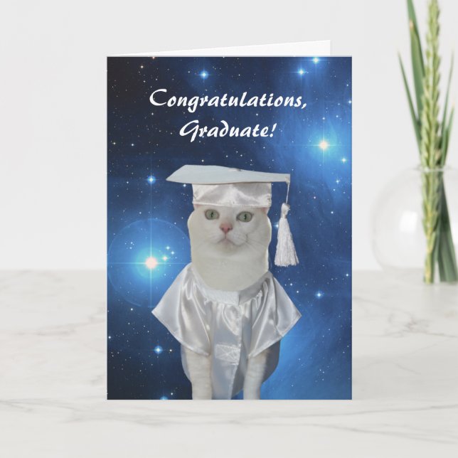 Customisable Pretty Cat Female Graduation Card (Front)