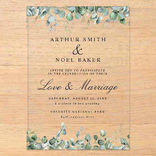 Customisable Pretty Eucalyptus Wedding Acrylic Invitations