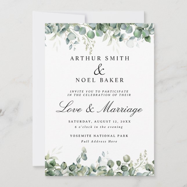 Customisable Pretty Eucalyptus Wedding  Invitation (Front)