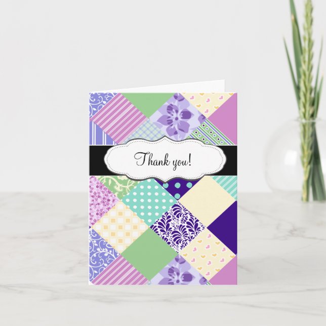 Customisable Pretty Patchwork Quilt Thank You Card (Front)
