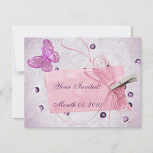 Customisable Pretty Pink Butterfly Design Invitation