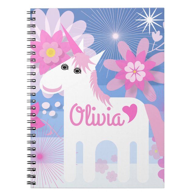 Customisable Pretty Pink Unicorn Spiral Notepad Notebook (Front)