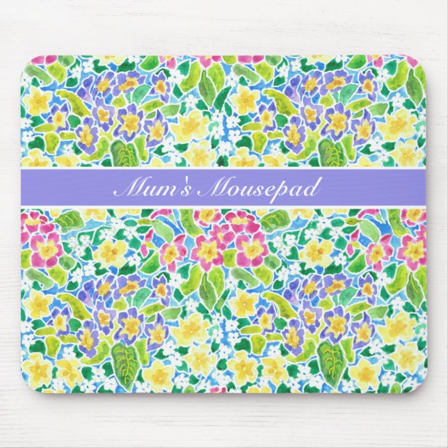 Customisable, Pretty Spring Primroses Mousepad (Front)