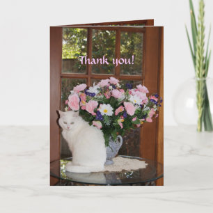 Customisable Pretty White Cat Thank You Card