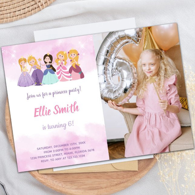 Customisable Princess Party Invitations for Kids (Princesses Birthday Invitations with photo)
