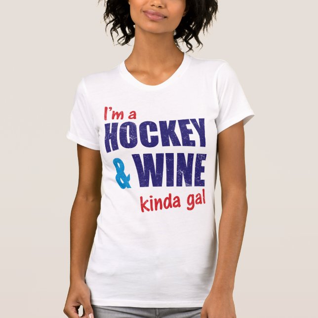 Customisable Print Funny Hockey & Wine T-Shirt (Front)