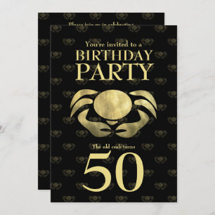 Customisable Printed Rustic Gold Crab Birthday Invitation