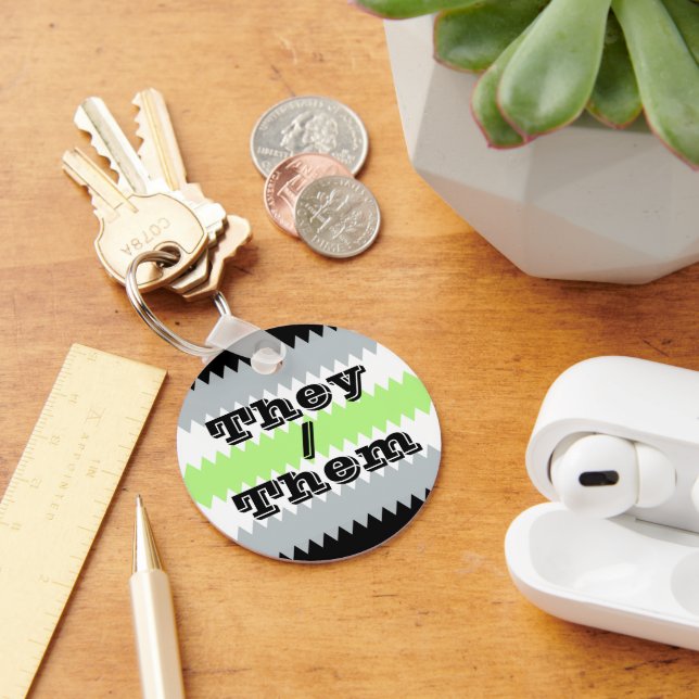 Customisable Pronoun Agender Pride Flag  Key Ring (Desk)