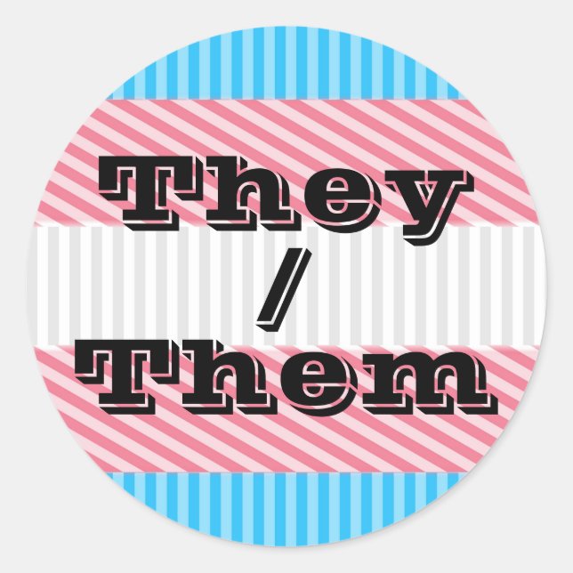 Customisable Pronoun Boho Stripe Transgender Pride Classic Round Sticker (Front)