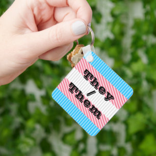 Customisable Pronoun Boho Stripe Transgender Pride Key Ring