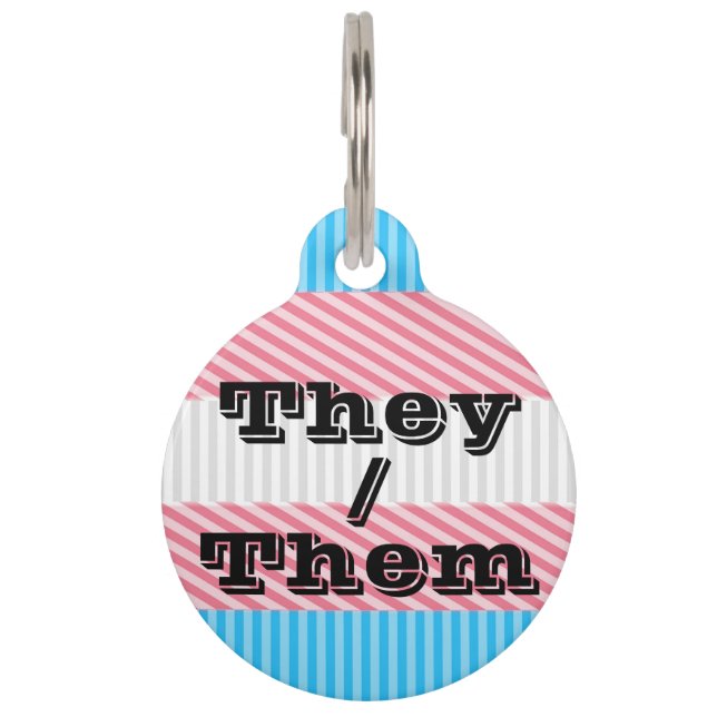 Customisable Pronoun Boho Stripe Transgender Pride Pet Tag (Front)