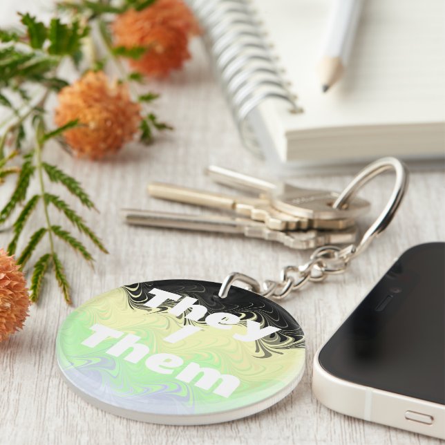 Customisable Pronoun Groovy Cassgender Pride Flag Key Ring (Front Right)