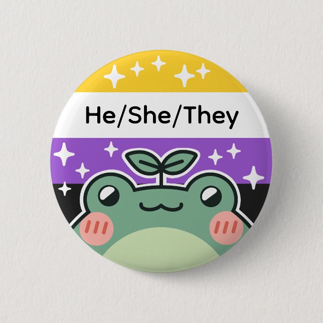 Customisable Pronoun Non-Binary Flag Frog 6 Cm Round Badge (Front)