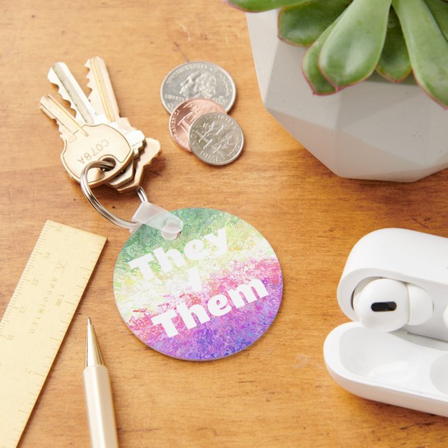 Customisable Pronoun Trippy Genderdoe Pride Flag Key Ring (Desk)