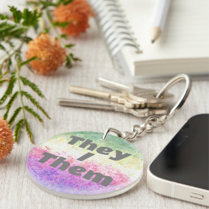 Customisable Pronoun Trippy Genderdoe Pride Flag Key Ring