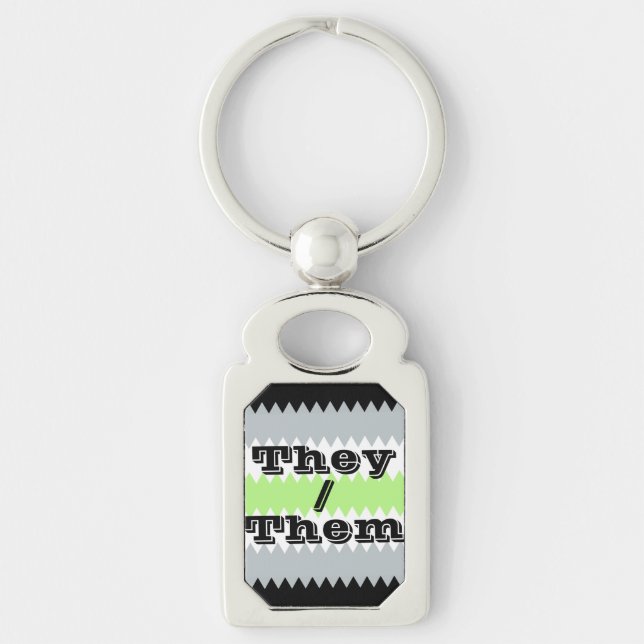 Customisable Pronoun ZigZag Agender Pride Flag  Key Ring (Front)