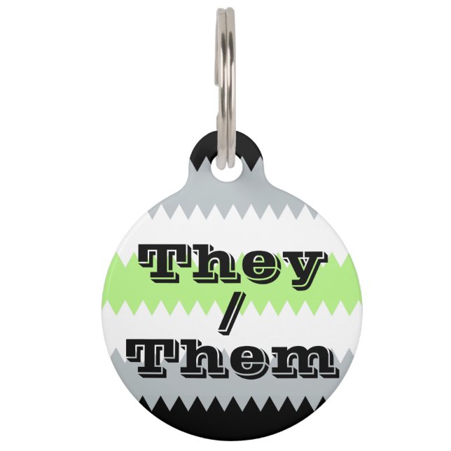 Customisable Pronoun ZigZag Agender Pride Flag  Pet Tag (Front)