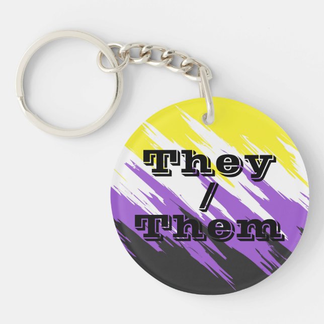 Customisable Pronoun Zigzag Nonbinary Pride Flag Key Ring (Front)