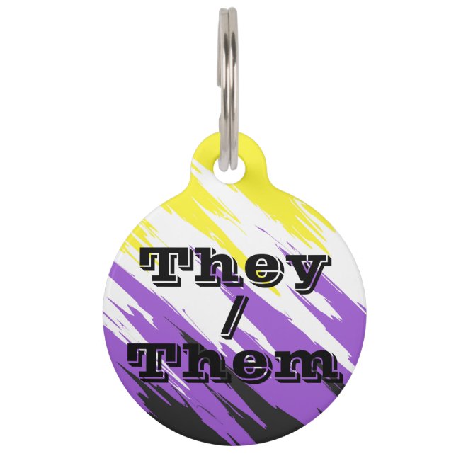 Customisable Pronoun Zigzag Nonbinary Pride Flag Pet Tag (Front)